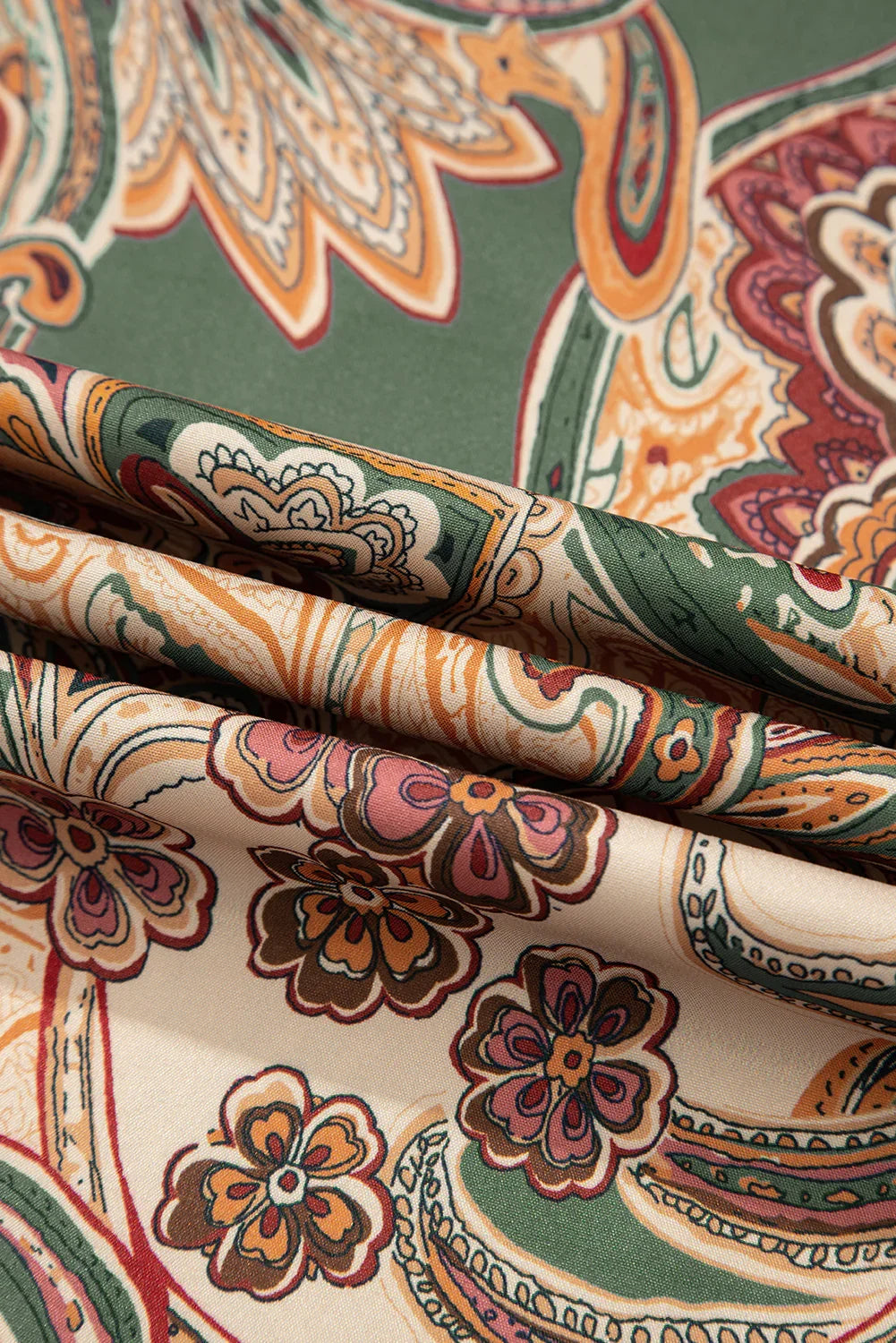 Khaki Paisley Print Boho Elastic Waist Wide Leg Pants
