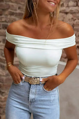 Bright Pink Folded Off Shoulder Slim Top - Femstylo