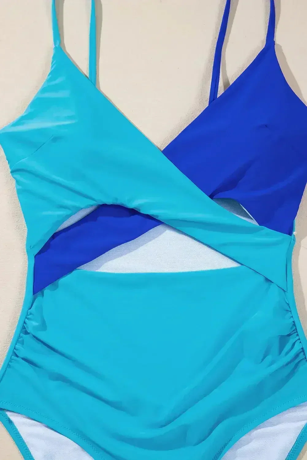 Light Blue Two Tone Colorblock Cutout One Piece Swimsuit - Femstylo