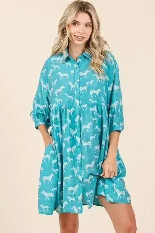 Mittoshop Zebra Print Button Down Shirt Mini Dress - Femstylo