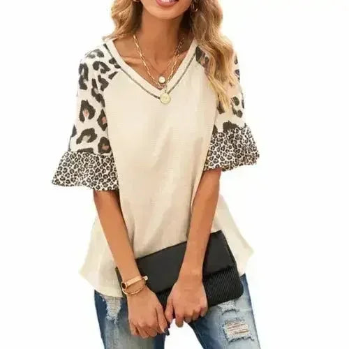 Womens Leopard Print Sleeve Top - Femstylo