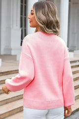 Pink Bow Round Neck Pullover Sweater - Femstylo