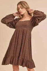 Aemi + Co Ruffled Hem Square Neck Balloon Sleeve Mini Dress - Femstylo