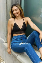 Leto Ribbed Lace Boho Racerback Bralette in Black - Femstylo