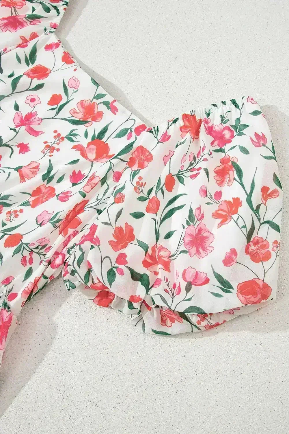 Pink Floral Puff Sleeve Square Neck Empire Waist Tiered Maxi Dress - Femstylo