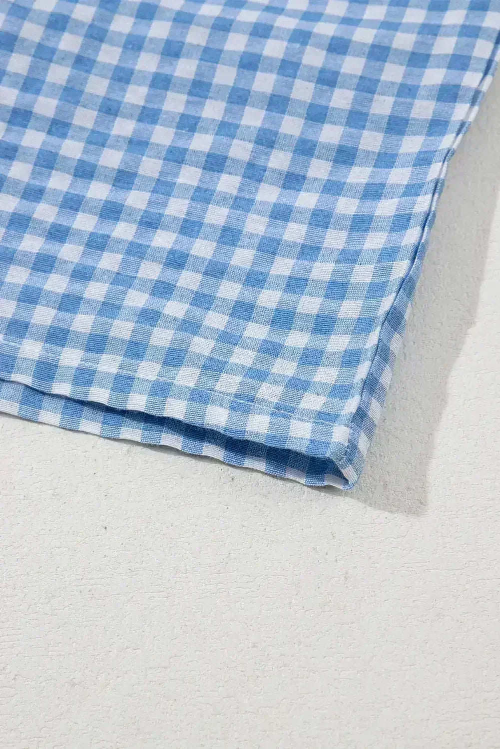 Blue Vintage Gingham Print High Waisted Loose Shorts - Femstylo