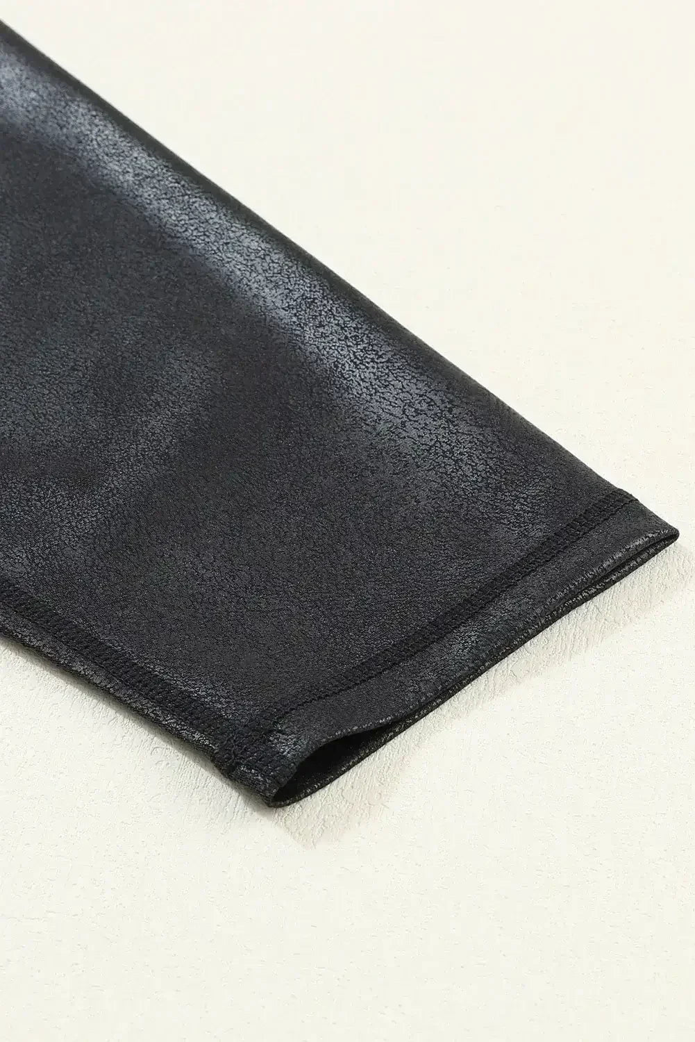 Black Crossed Dip Waist Sleek Leather Leggings - Femstylo