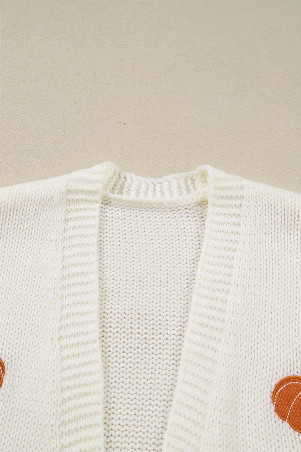 White Pumpkin Print Open Front Drop Shoulder Knit Cardigan