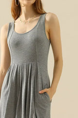 Doublju Full Size Round Neck Ruched Sleeveless Dress with Pockets - Femstylo