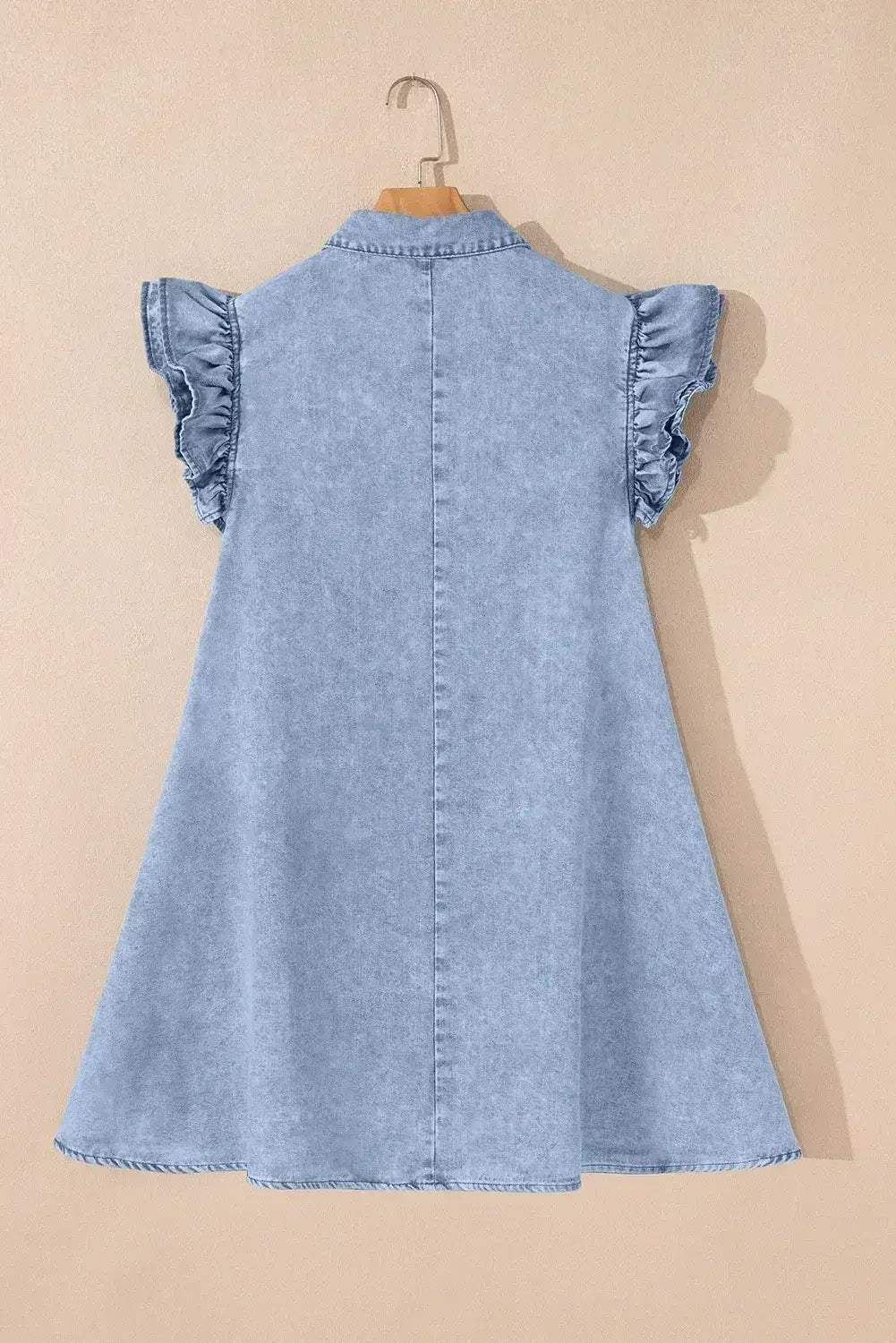 Beau Blue Ruffle Sleeve Button Down A-line Mini Denim Dress - Femstylo