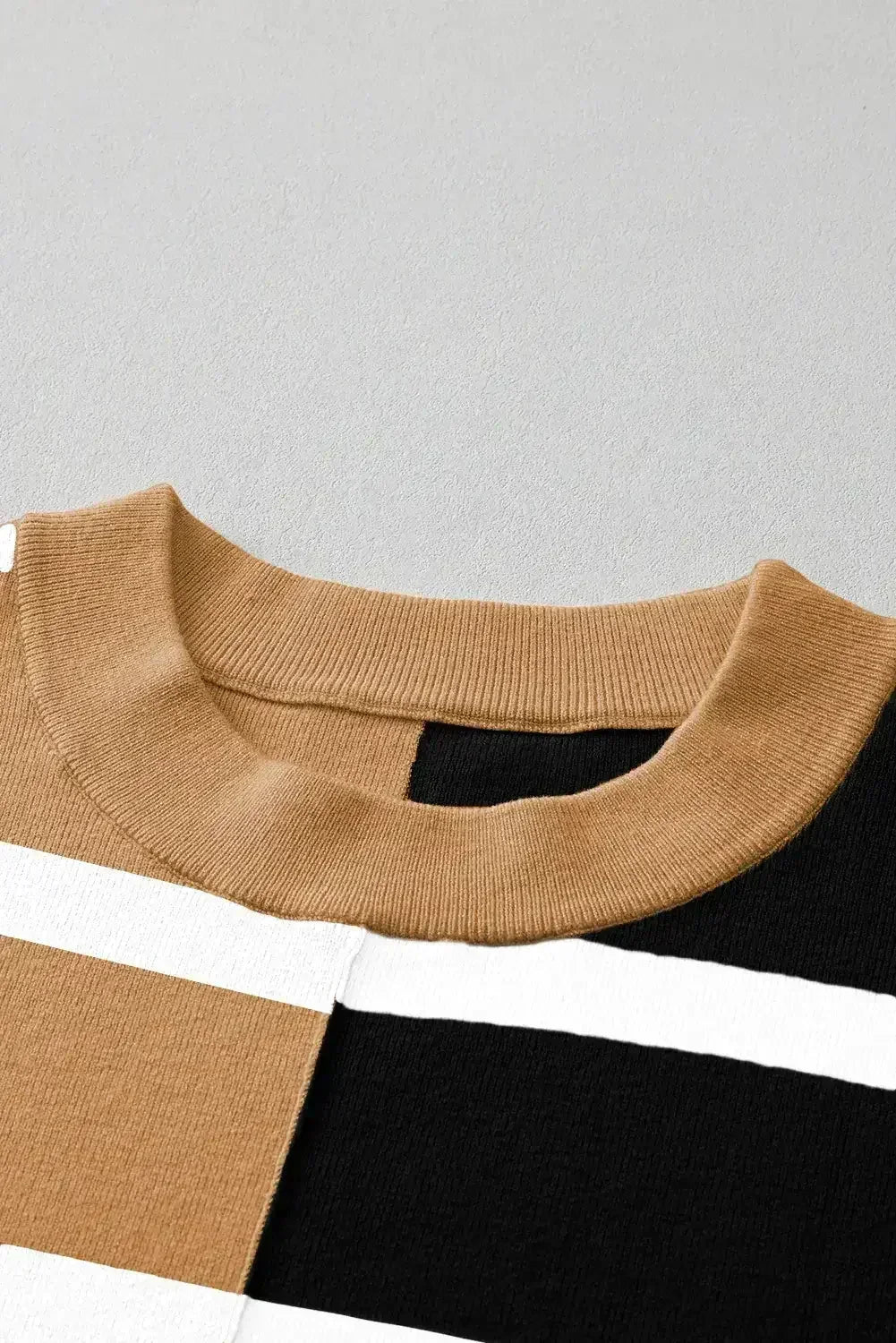 Pink Striped Patchwork Drop Shoulder Sweater - Femstylo