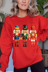Red Christmas Metallic Nutcracker Heat Transfer Printing Graphic Crew Neck Sweatshirt