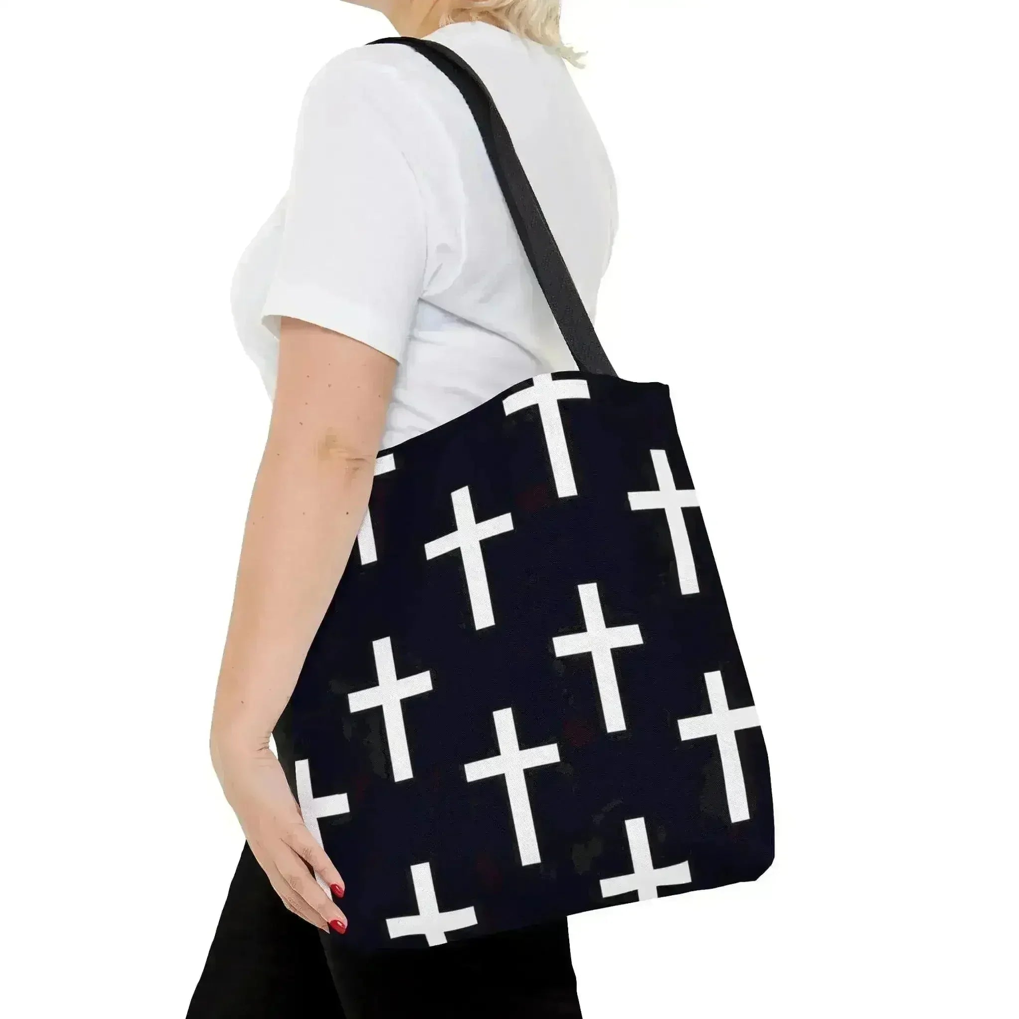 Large Tote Bag Black and White Seamless Cross Pattern - Femstylo