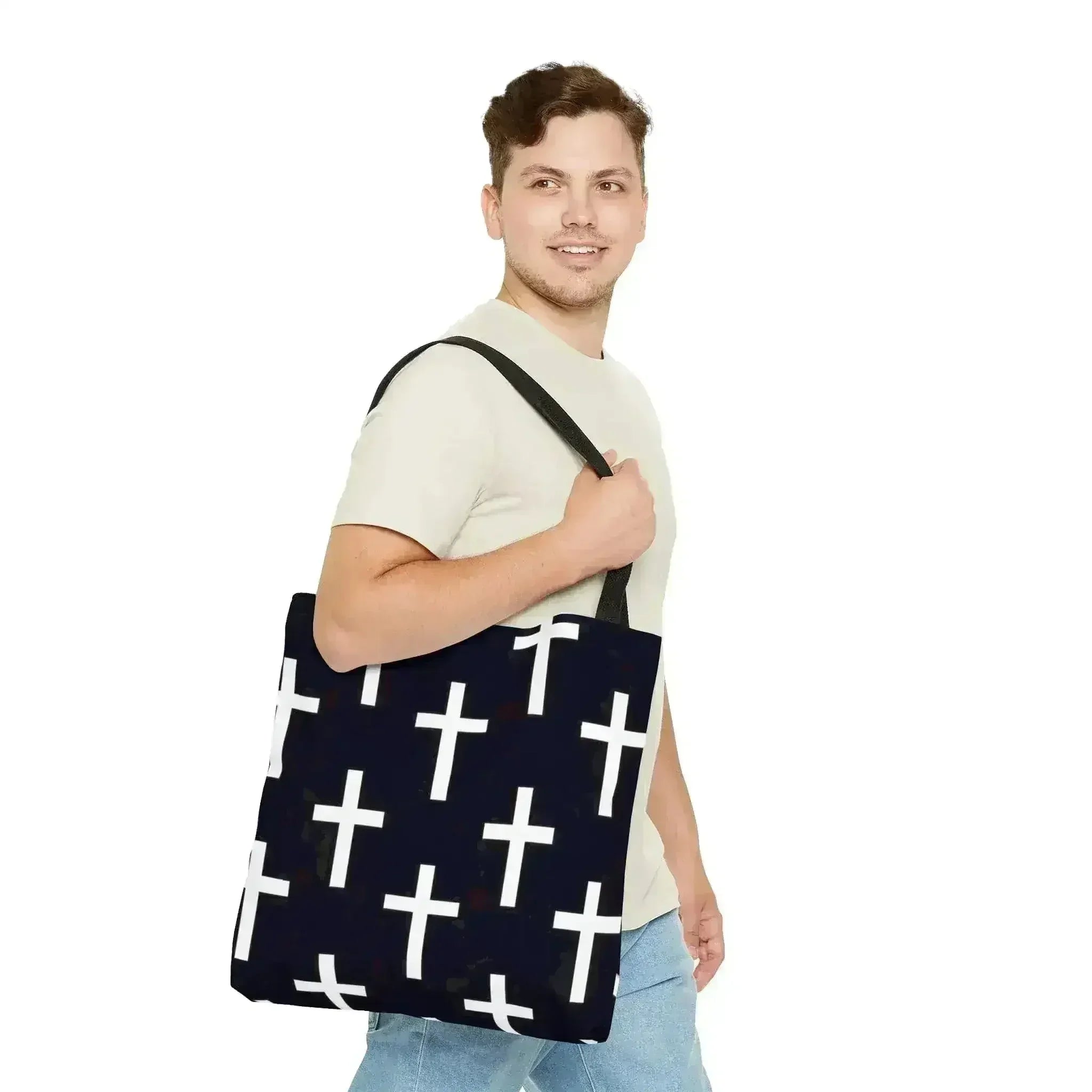 Large Tote Bag Black and White Seamless Cross Pattern - Femstylo