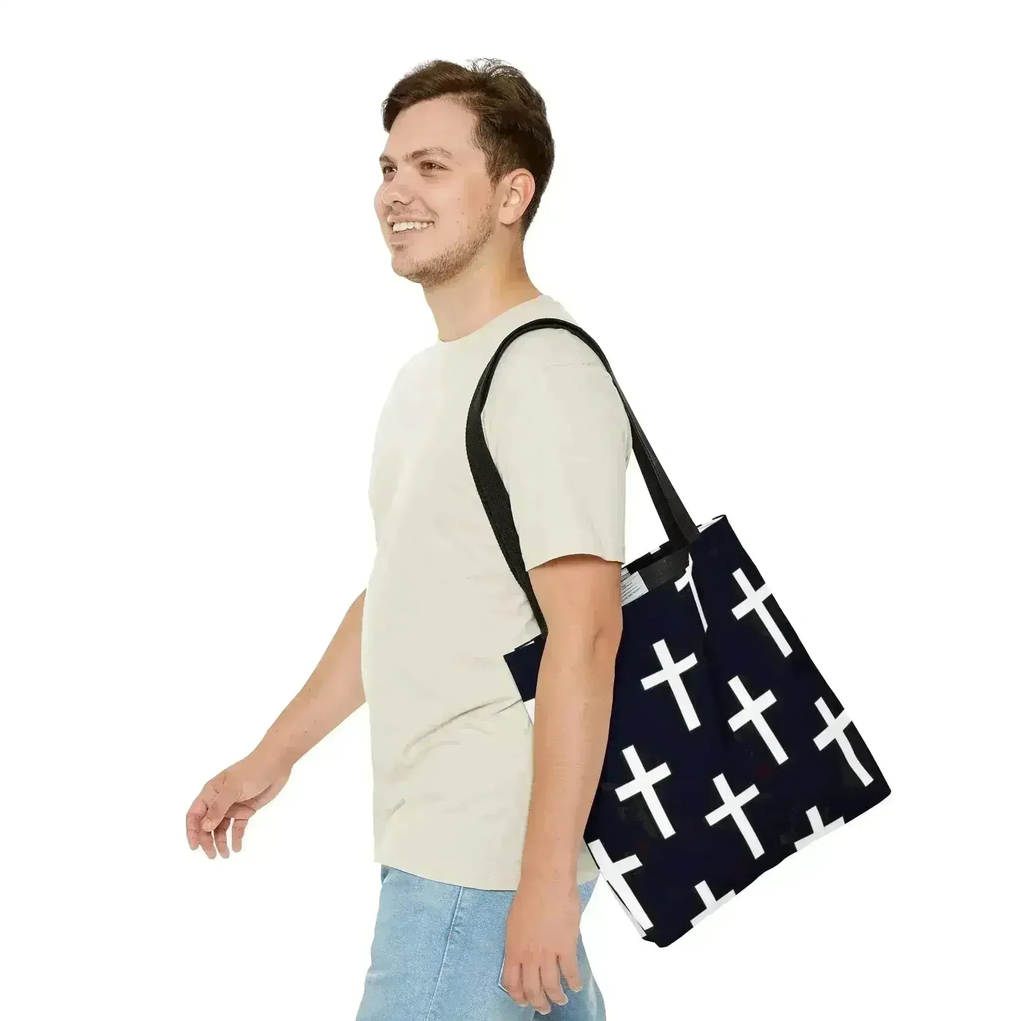 Large Tote Bag Black and White Seamless Cross Pattern - Femstylo