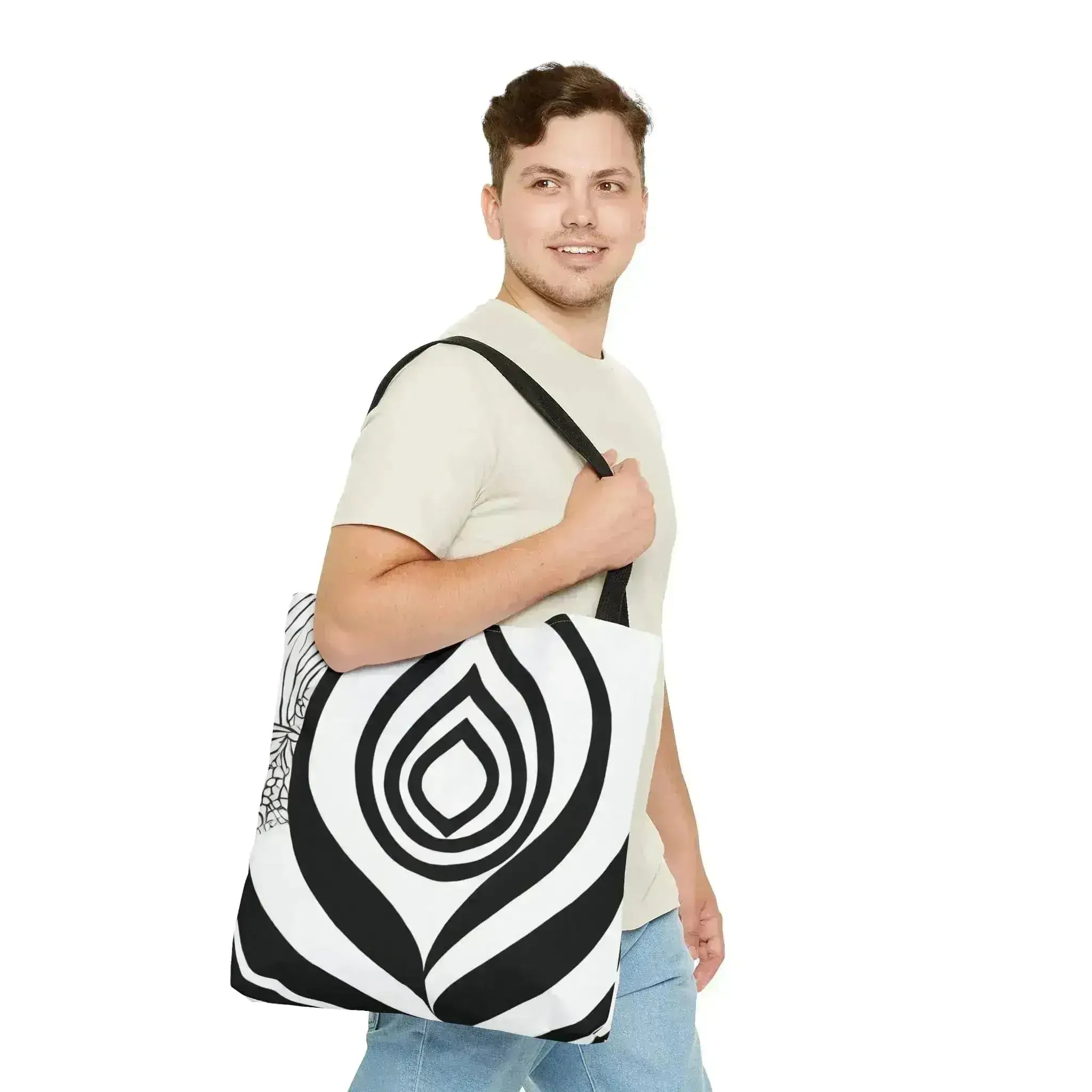 Large Tote Bag Floral Black Line Art Print 60110 - Femstylo