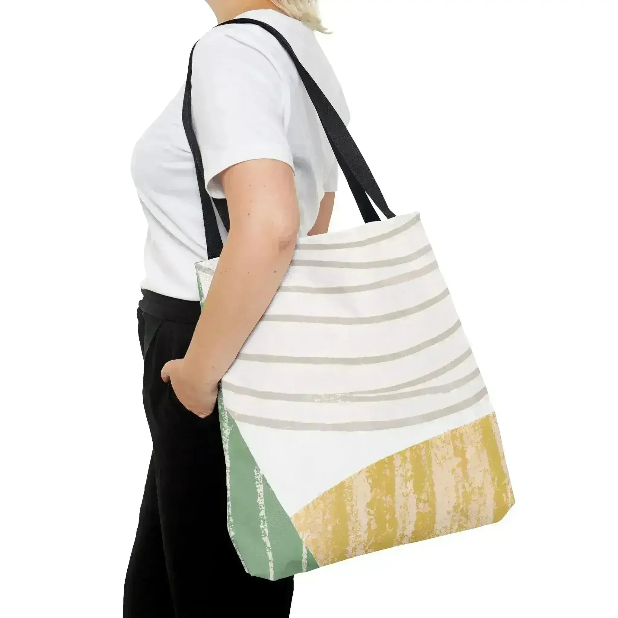 Large Tote Bag Green Textured Boho Pattern - Femstylo