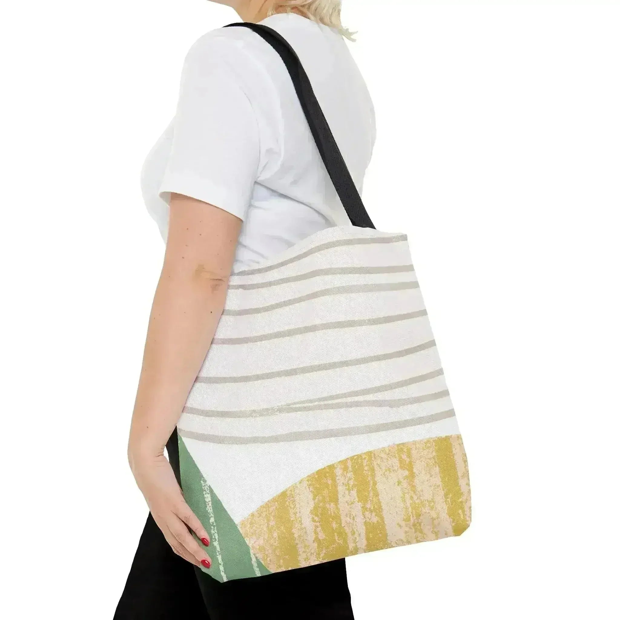Large Tote Bag Green Textured Boho Pattern - Femstylo