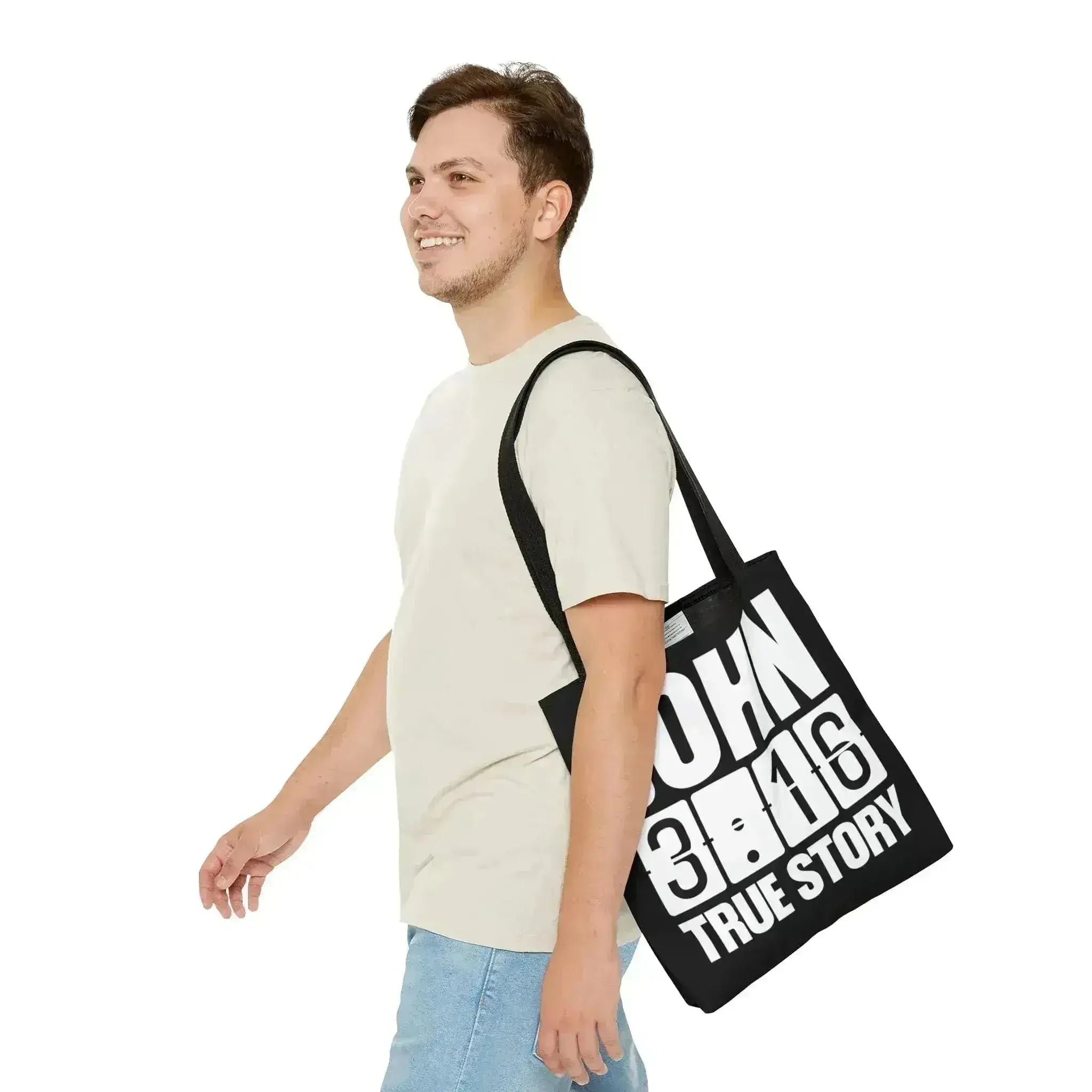 Large Tote Bag John 3:16 True Story - Scripture Inspiration - Femstylo