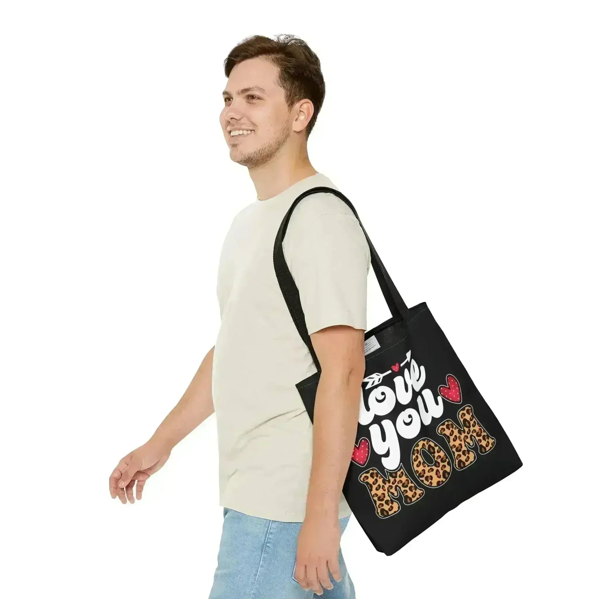 Large Tote Bag Love you Mom Leopard Print - Femstylo