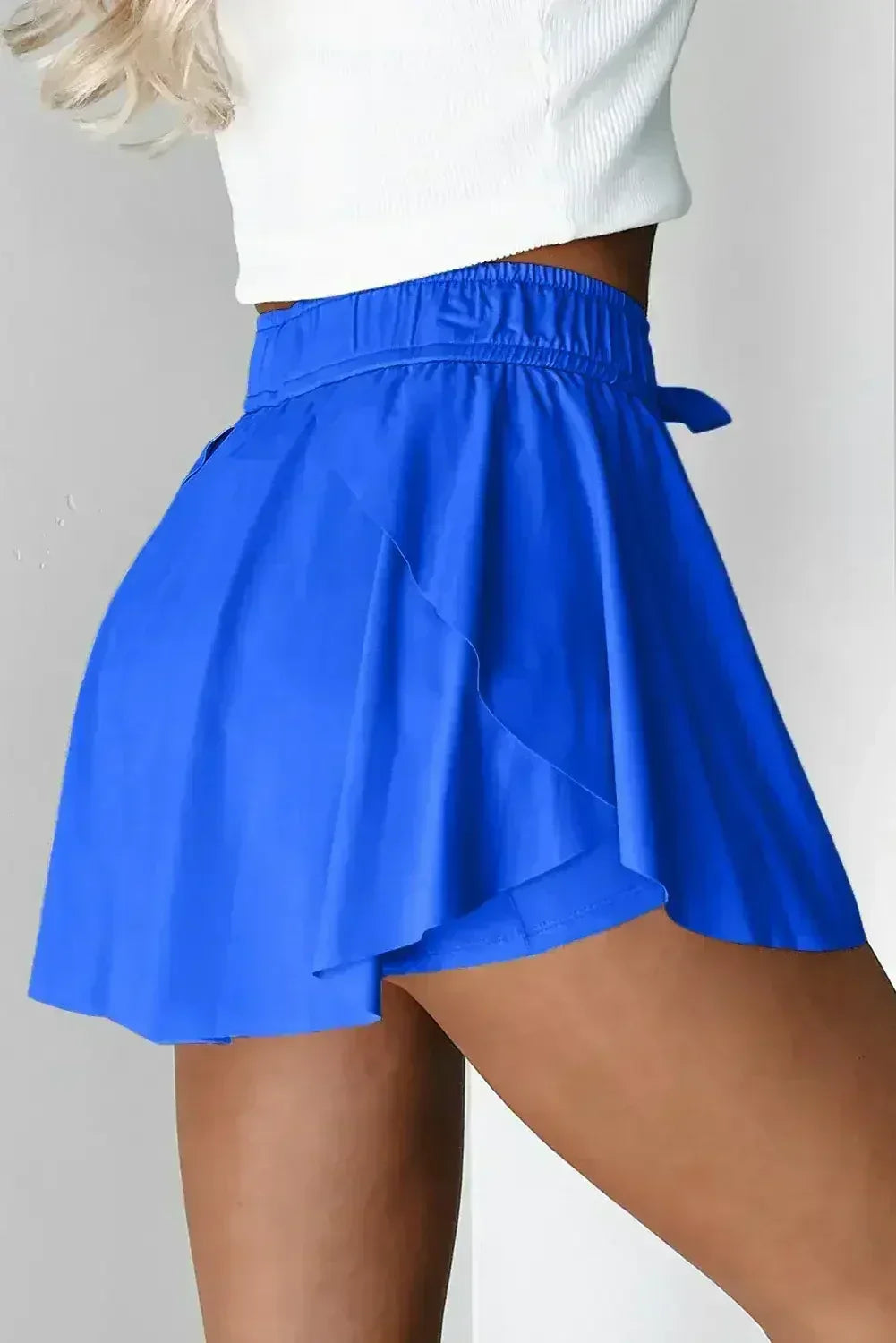 Light Green Drawstring High Waist Lined Tennis Skort - Femstylo