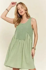ADORA Decorative Button Sleeveless Babydoll Dress - Femstylo