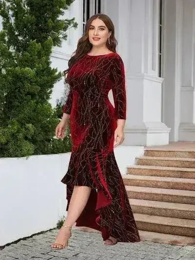 Plus Size Ruffle Hem High-Low Dress - Femstylo
