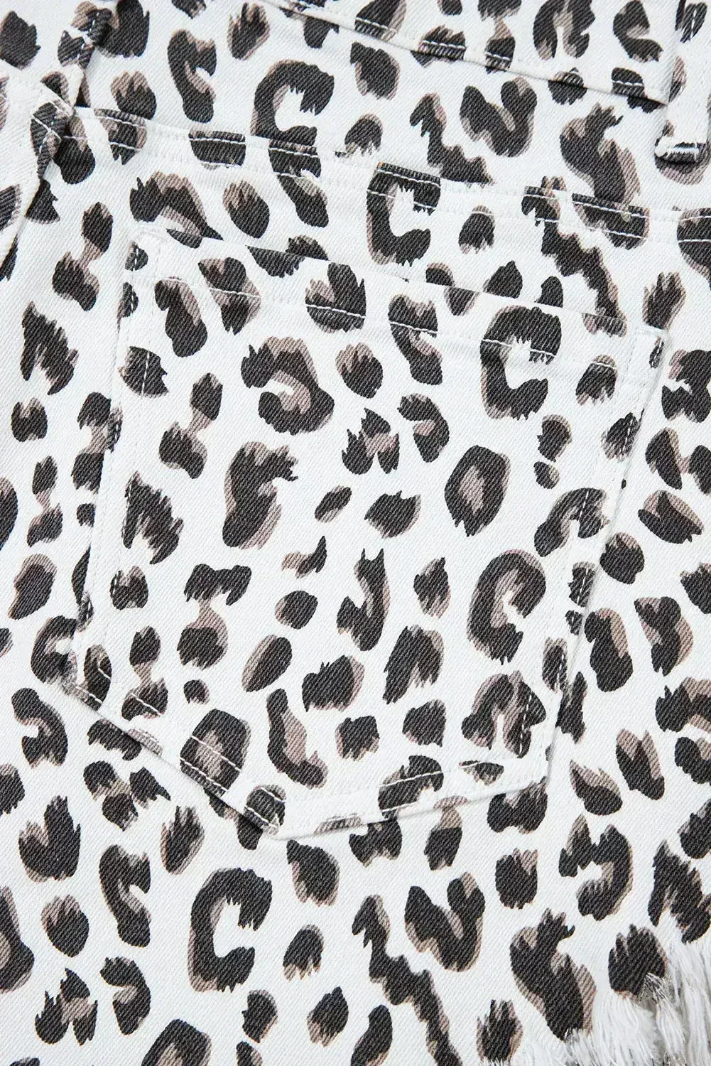 White Leopard Frayed Hem Denim Shorts - Femstylo