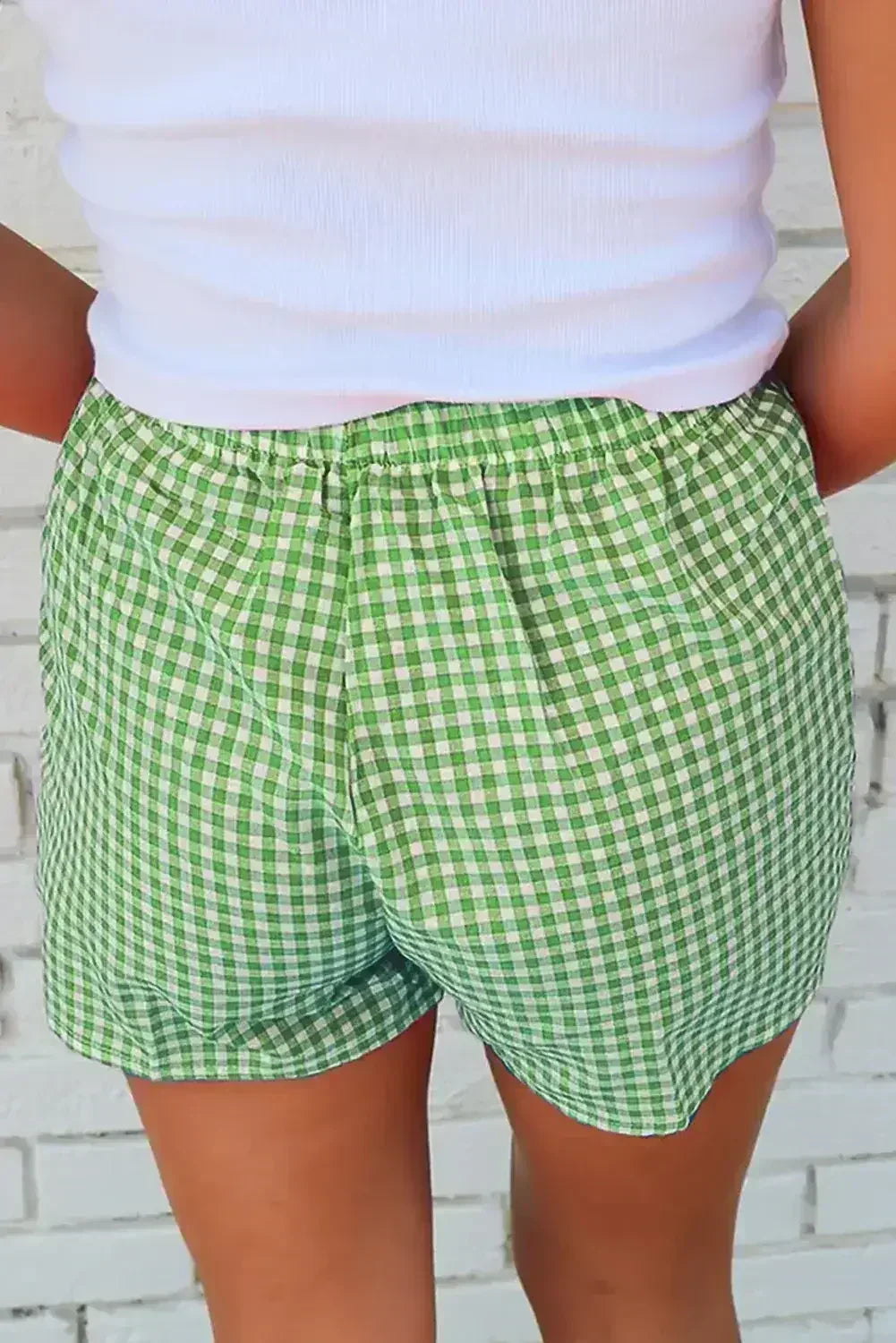 Blue Vintage Gingham Print High Waisted Loose Shorts - Femstylo