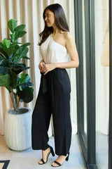 Dress Day Marvelous in Manhattan One-Shoulder Jumpsuit in White/Black - Femstylo