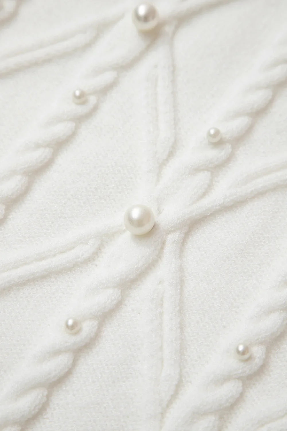 White Pearl High Neck Textured Knit Sweater Vest