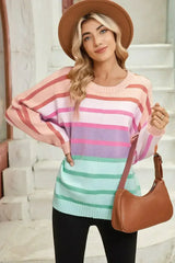 Multicolour Striped Ribbed Edge Gradient Loose Sweater - Femstylo
