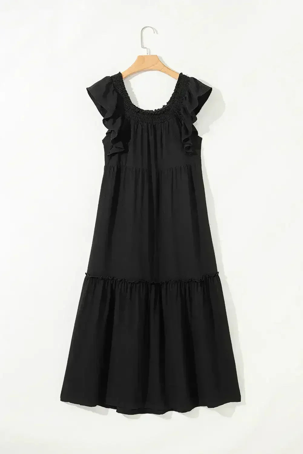 Purple Ruffled Flutter Sleeve Square Neck Textured Tiered Maxi Dress - Femstylo
