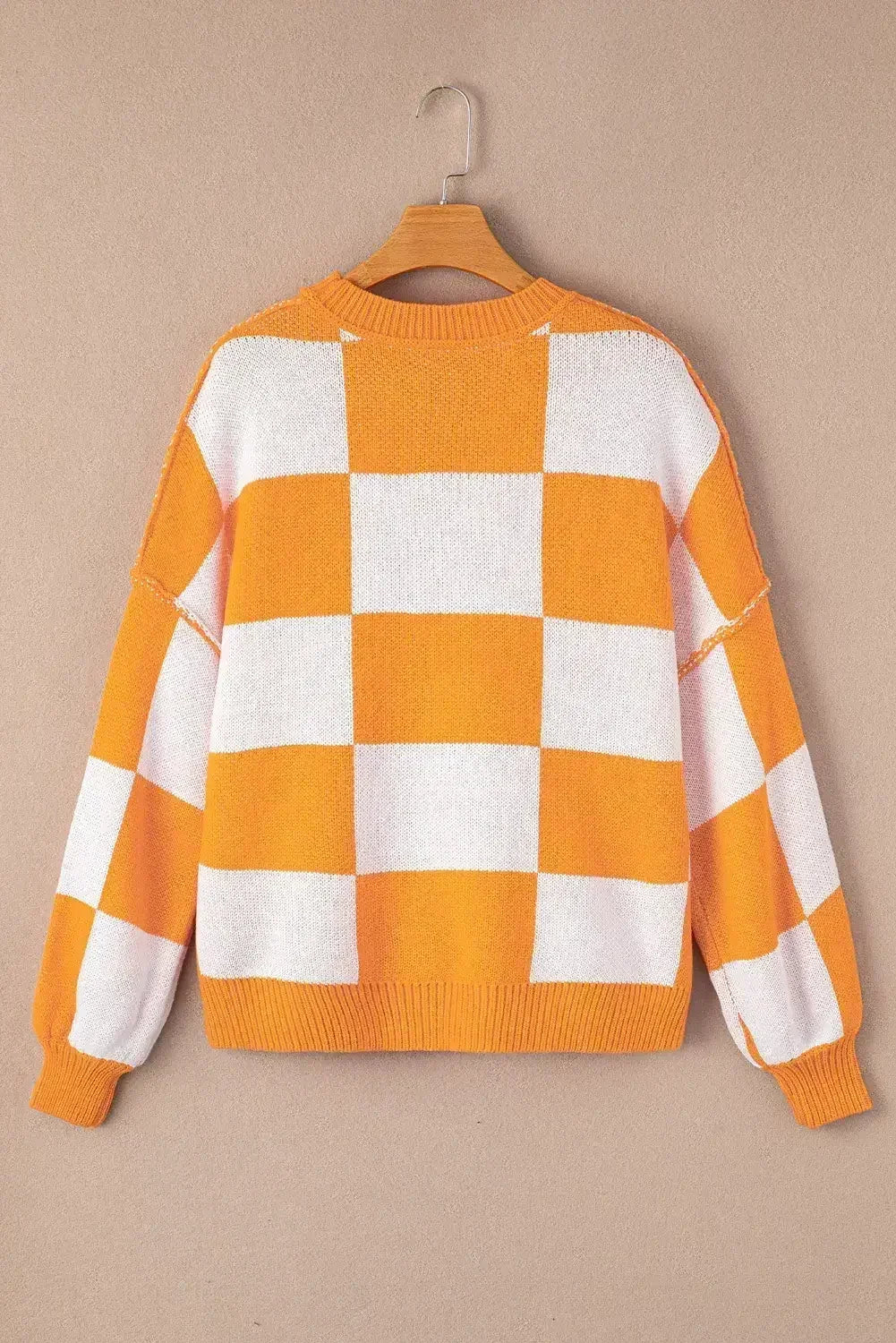 Green Checkered Bishop Sleeve Pullover Sweater - Femstylo