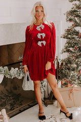 Fiery Red Bowknot Decor High Waist Velvet Mini Dress