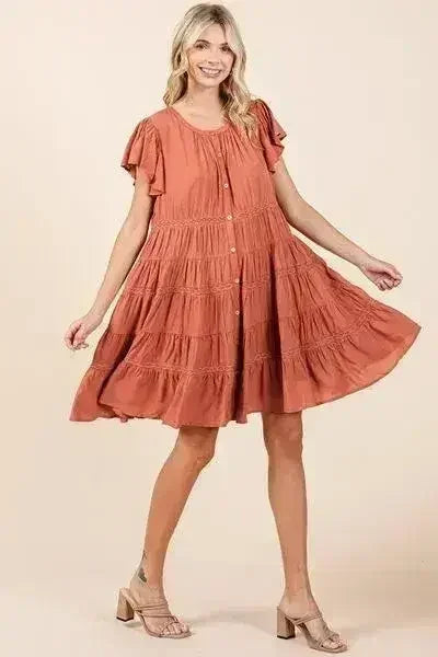 Mittoshop Lace Detail Ruffled Button Down Tiered Dress - Femstylo