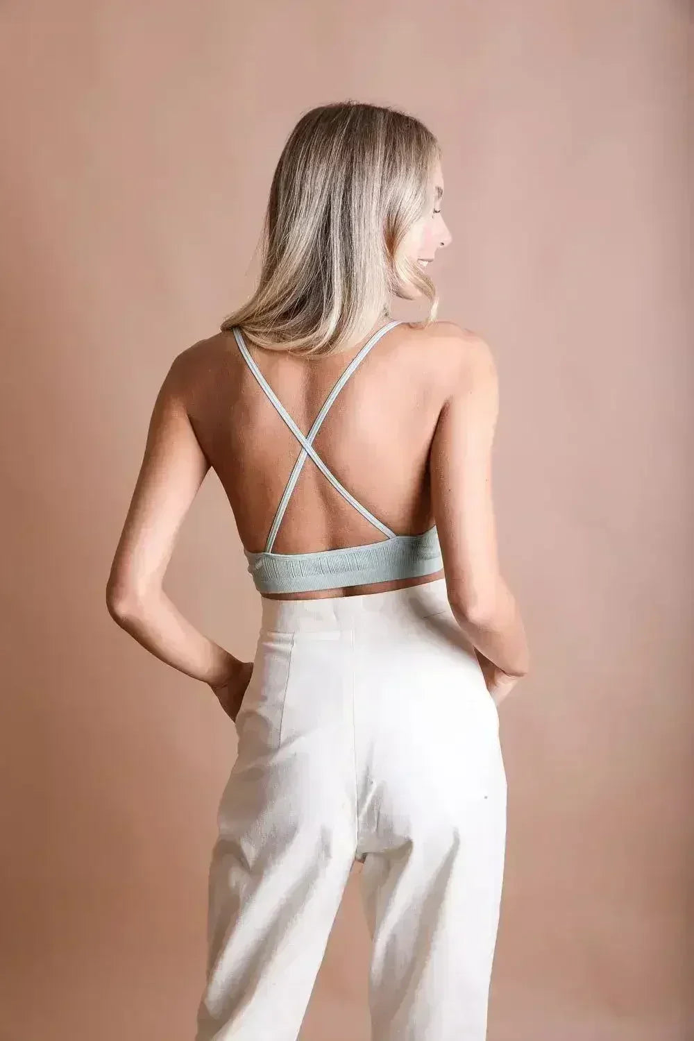 Crochet Lace High Neck Bralette – Halter Style with Cross-Back - Femstylo