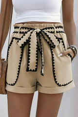 Smoke Gray Ricrac Knot Waist Casual Shorts - Femstylo