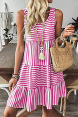 Black Stripe U Neck Sleeveless Loose Fit Mini Dress - Femstylo