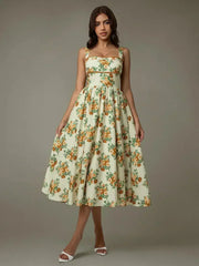 Lace Trim Floral Sleeveless Midi Dress - Femstylo