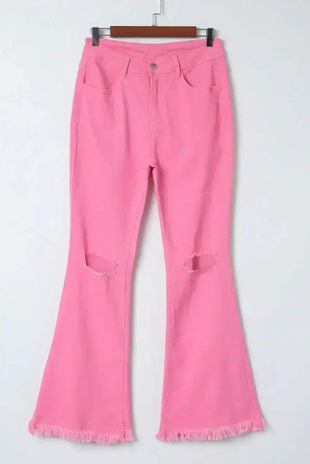Pink Vintage High Waist Flare Leg Ripped Raw Hem Jeans - Femstylo
