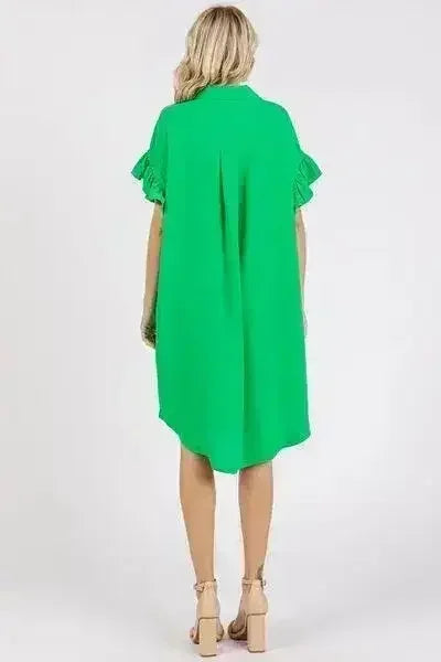 Mittoshop Button Down Flounce Sleeve Dress with Pockets - Femstylo