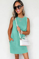 Beau Blue Mineral Wash Pocket Tank Mini Dress - Femstylo