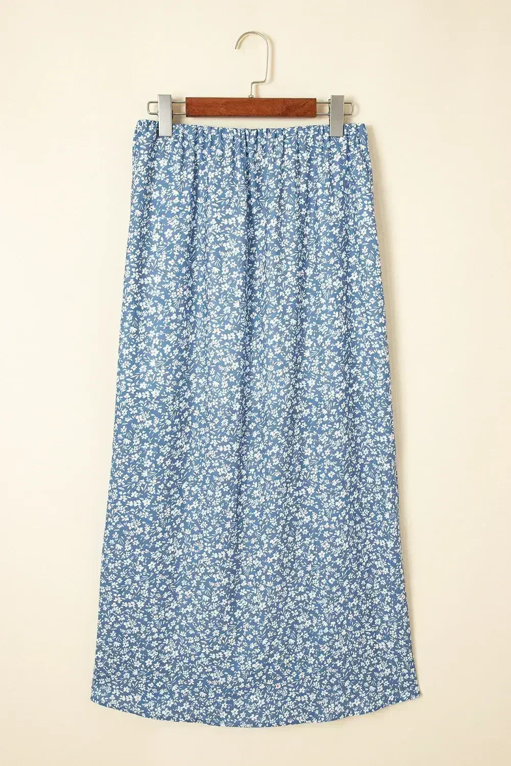 Sky Blue Boho Floral High Waist Side Split Long Skirt - Femstylo