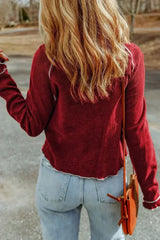 Red Waffle Rugby Graphic Contrast Hem Sweatshirt - Femstylo