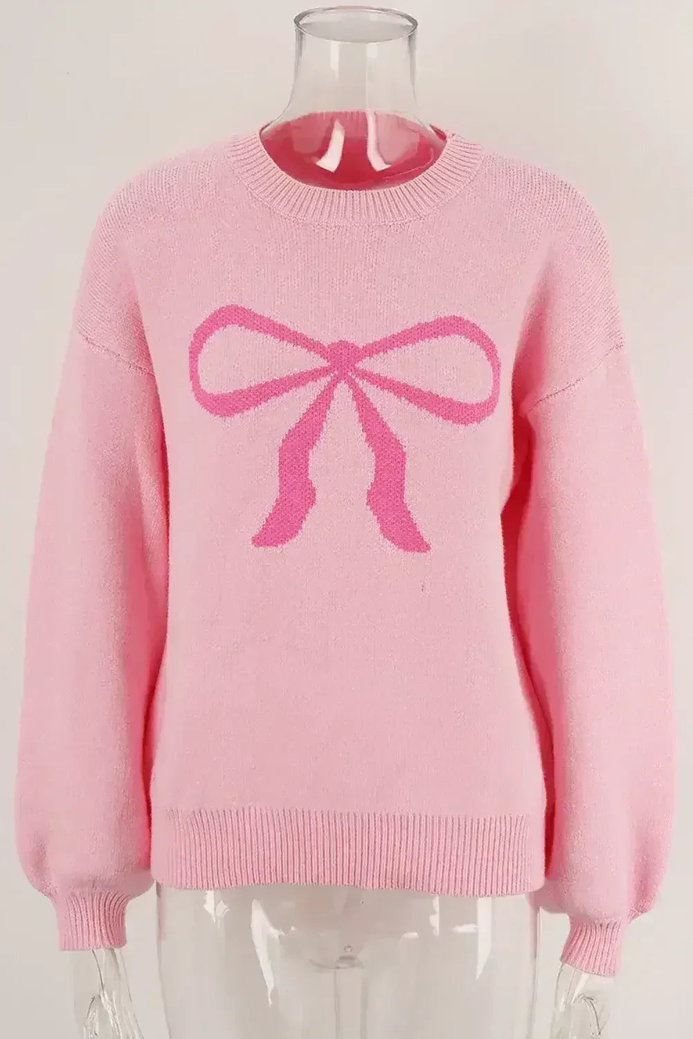 Pink Bow Round Neck Pullover Sweater - Femstylo