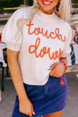 White Touchdown Tinsel Puff Short Sleeve Sweater - Femstylo