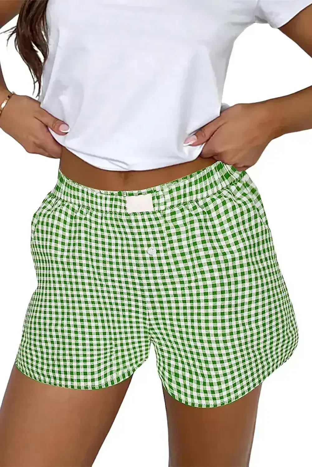 Blue Vintage Gingham Print High Waisted Loose Shorts - Femstylo