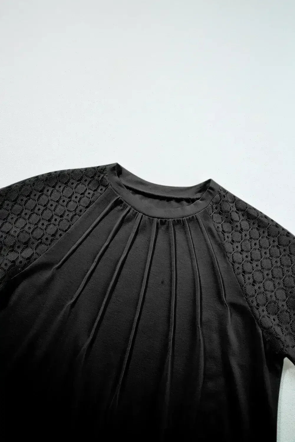 Pale Khaki Seamed Detail Contrast Lace Raglan Sleeve Tee - Femstylo