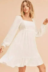 Aemi + Co Ruffled Hem Square Neck Balloon Sleeve Mini Dress - Femstylo